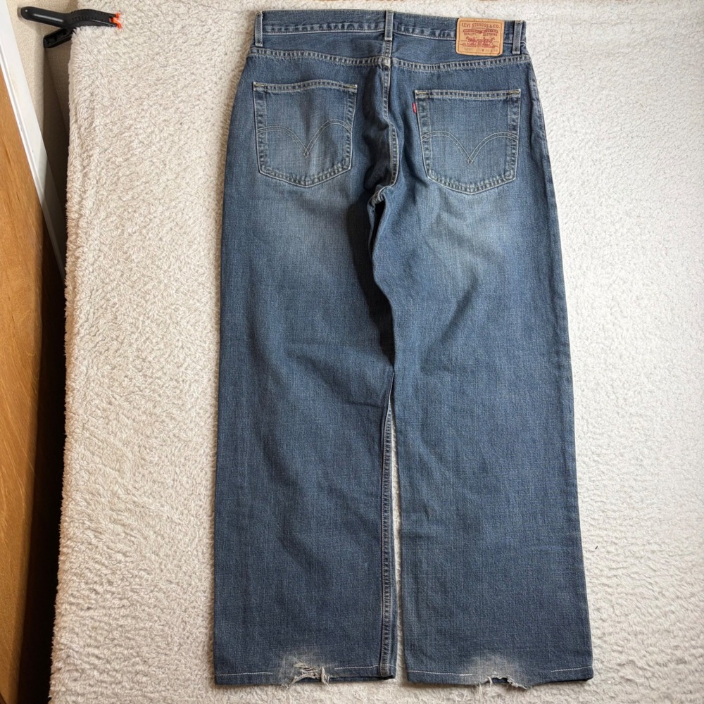 Levis 569 Y2K Loose Straight Jeans Mens 36x34 (31) Blue Baggy Distressed FADE